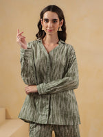 Green Shirt Collar Pure Cotton Printed Night Suit for Women - SanskrutiHomes 