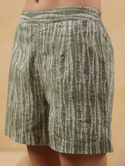 Green Shirt Collar Pure Cotton Printed Night Suit for Women - SanskrutiHomes 
