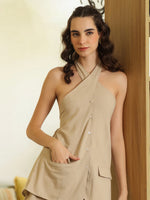 Grey V-Neck Pure Cotton Top Solid Co-ords Set for Women - SanskrutiHomes 