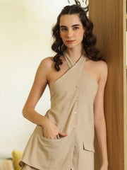 Grey V-Neck Pure Cotton Top Solid Co-ords Set for Women - SanskrutiHomes 