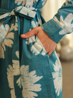 Blue Cotton Printed Shirt Collar Dress for Women - SanskrutiHomes 