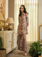 Green Shirt Collar Pure Cotton Tunic Printed Co-Ords Set For Women