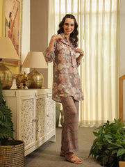 Green Shirt Collar Pure Cotton Tunic Printed Co-Ords Set For Women