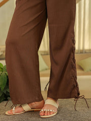 Brown Shirt Collar Viscose Rayon Solid Shirt Co-ords Set for Women - SanskrutiHomes 