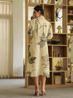 Off White Cotton Printed Shirt Collar Dress for Women - SanskrutiHomes 