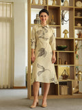 Off White Cotton Printed Shirt Collar Dress for Women - SanskrutiHomes 