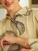 Off White Cotton Printed Shirt Collar Dress for Women - SanskrutiHomes 
