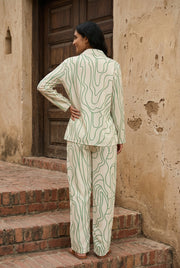 White Shirt Collar Abstract Print Night Suit For Women