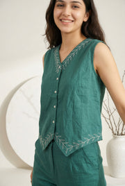 Teal Color V-Neck Solid Pure Cotton Co-ords Set for Women