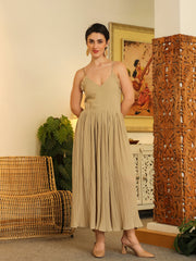 Grey Solid V-Neck Dress For Women