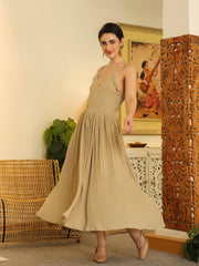 Grey Solid V-Neck Dress For Women