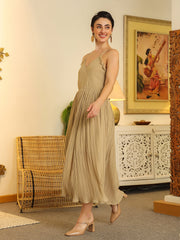 Grey Solid V-Neck Dress For Women