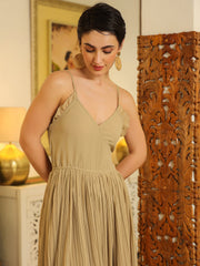 Grey Solid V-Neck Dress For Women