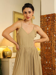 Grey Solid V-Neck Dress For Women