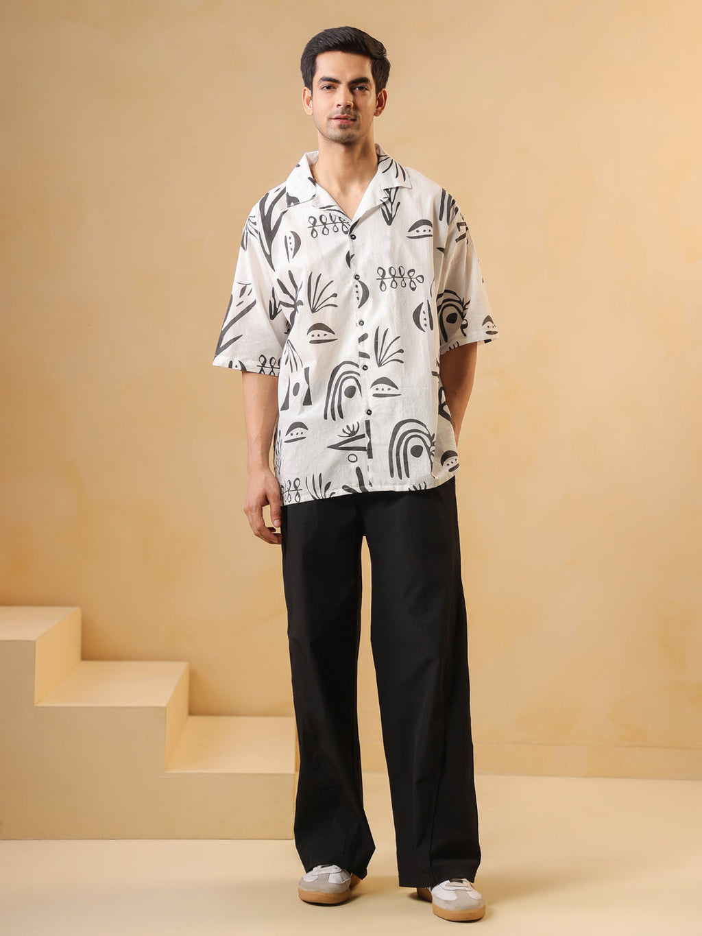 White V-Neck Pure Cotton Top Printed Co-ords Set for Women - SanskrutiHomes 