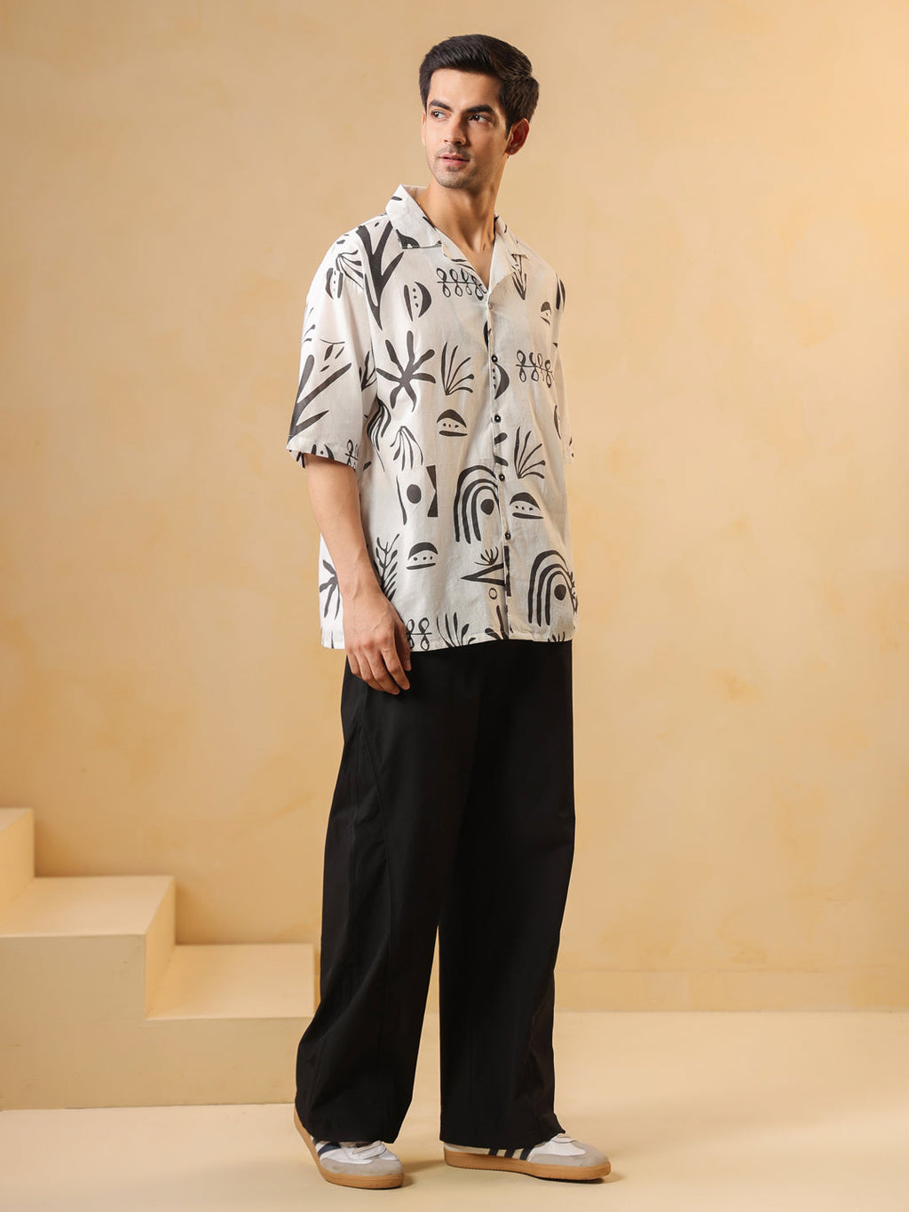 White V-Neck Pure Cotton Top Printed Co-ords Set for Women - SanskrutiHomes 