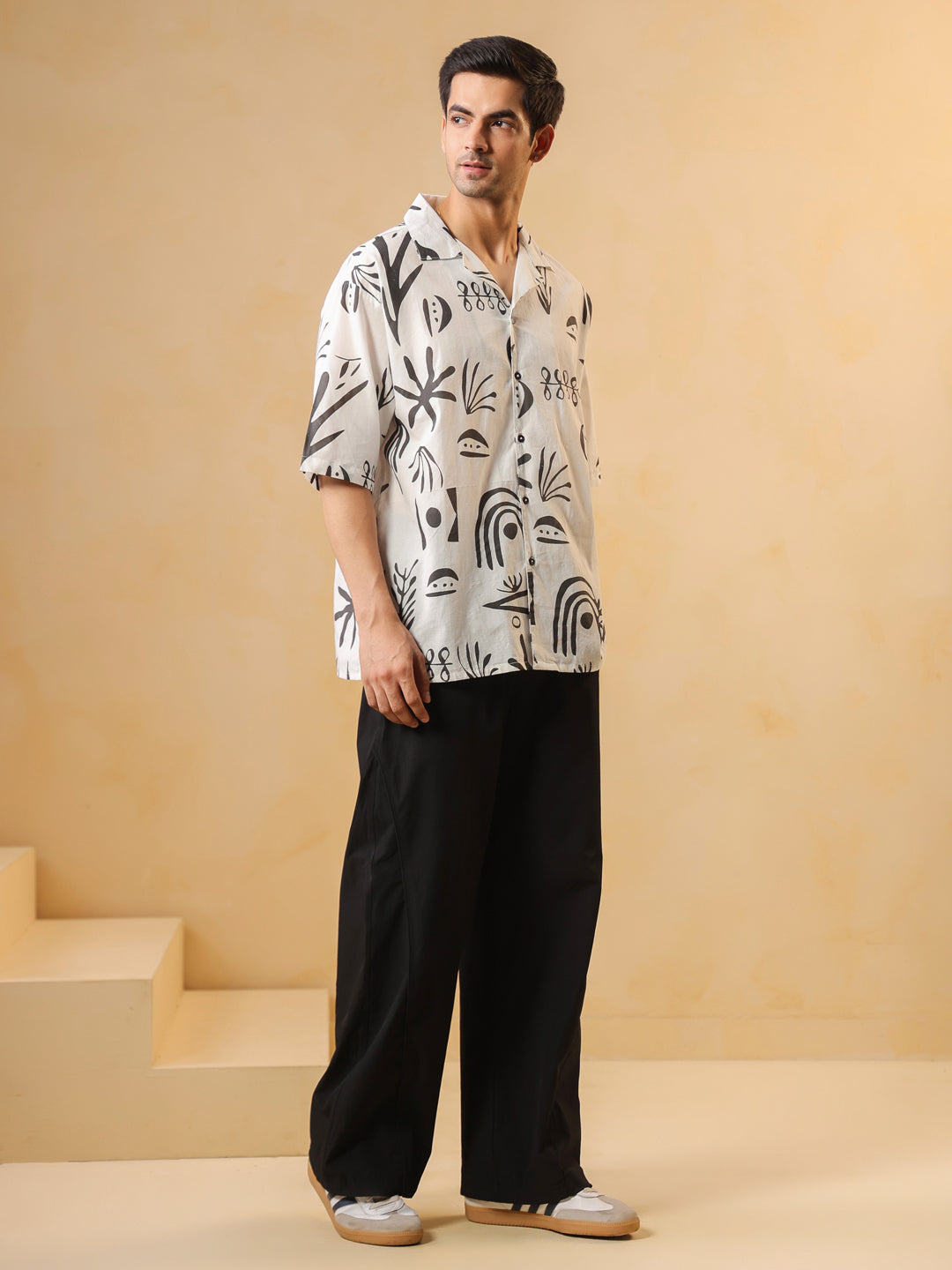 White V-Neck Pure Cotton Top Printed Co-ords Set for Women - SanskrutiHomes 