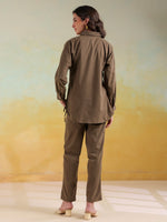 Camel Brown Color Shirt Collar Solid co-ords set for women - SanskrutiHomes 