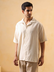 Off White Shirt Collar Pure Cotton Shirt Printed Co-ords Set for Women - SanskrutiHomes 