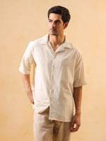 Off White Shirt Collar Pure Cotton Shirt Printed Co-ords Set for Women - SanskrutiHomes 