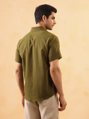Olive Color Shirt Collar Denim Co-ords Set for Women - SanskrutiHomes 