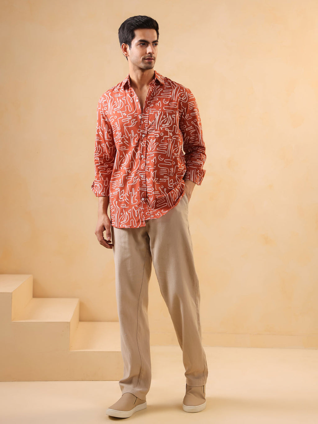 Blue Color Mandarin Collar Printed co-ords set for women - SanskrutiHomes 