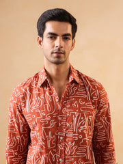 Red V-Neck Pure Cotton Printed Co-ords Set for Women - SanskrutiHomes 