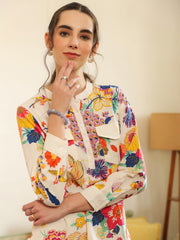 Red V-Neck Pure Cotton Printed Co-ords Set for Women - SanskrutiHomes 
