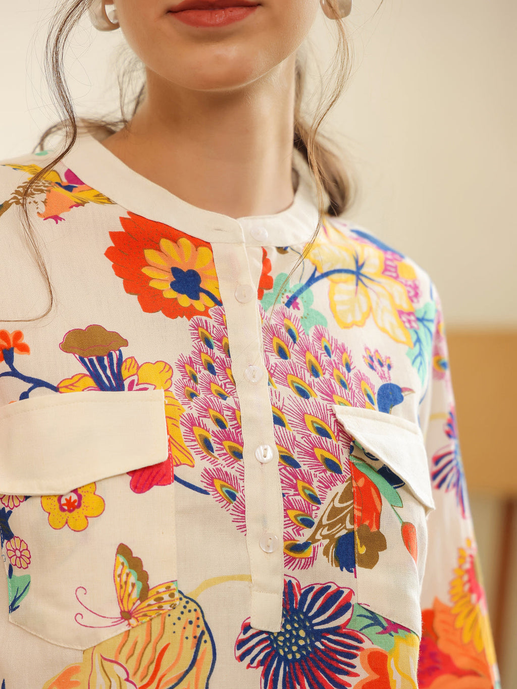 Red V-Neck Pure Cotton Printed Co-ords Set for Women - SanskrutiHomes 