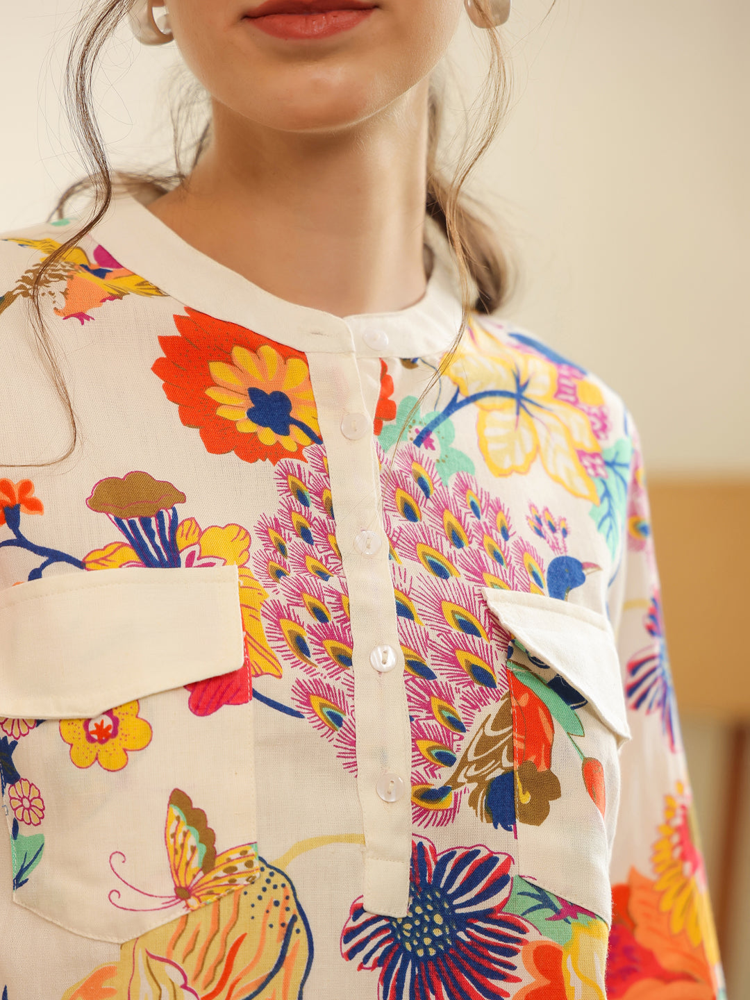 Red V-Neck Pure Cotton Printed Co-ords Set for Women - SanskrutiHomes 