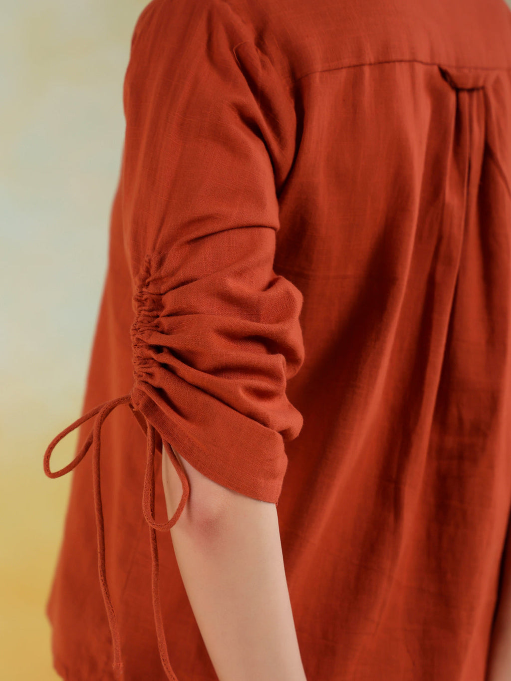 Rust Color Shirt Collar Solid co-ords set for women - SanskrutiHomes 