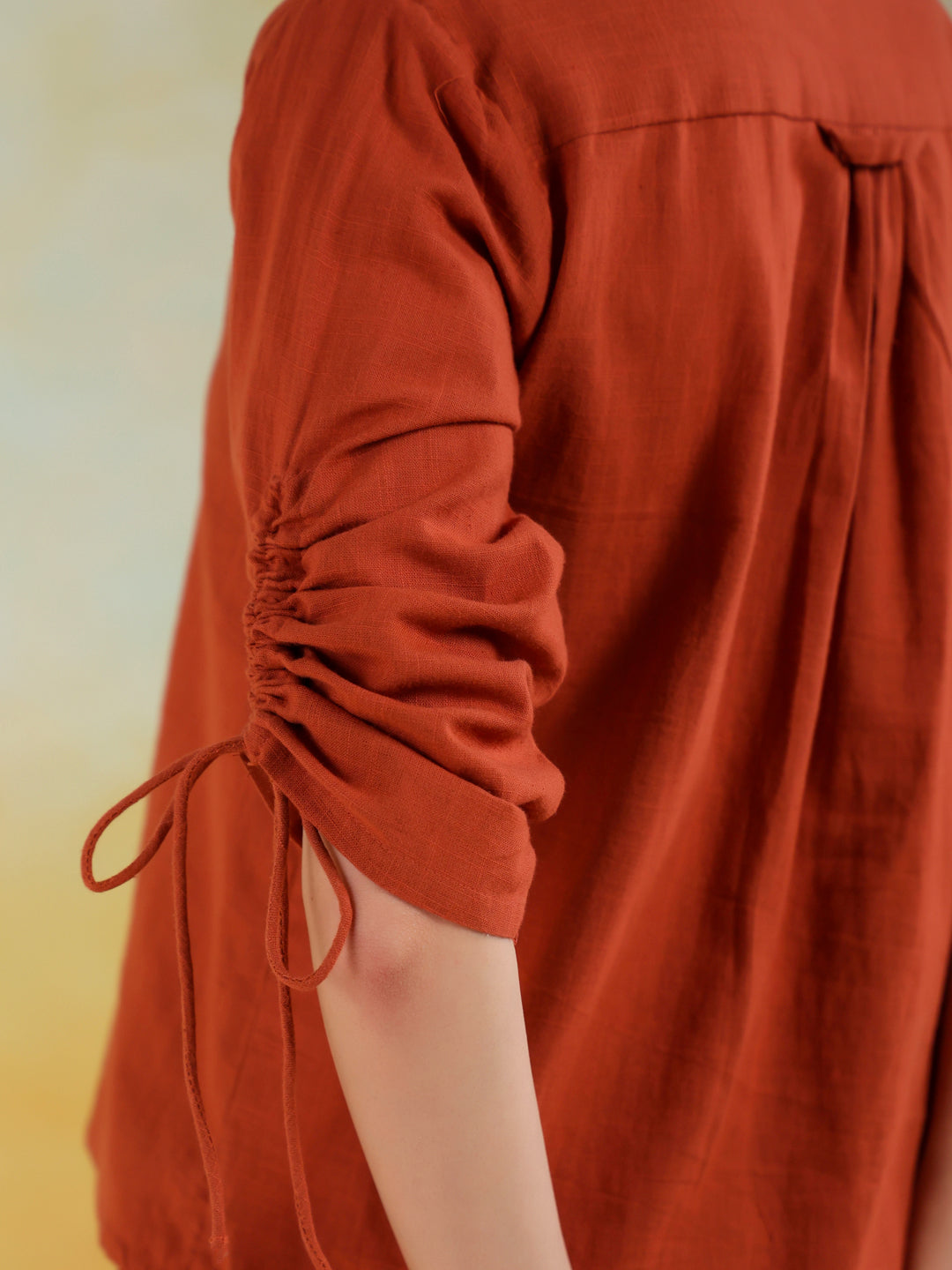 Rust Color Shirt Collar Solid co-ords set for women - SanskrutiHomes 