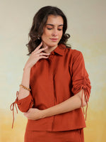 Rust Color Shirt Collar Solid co-ords set for women - SanskrutiHomes 