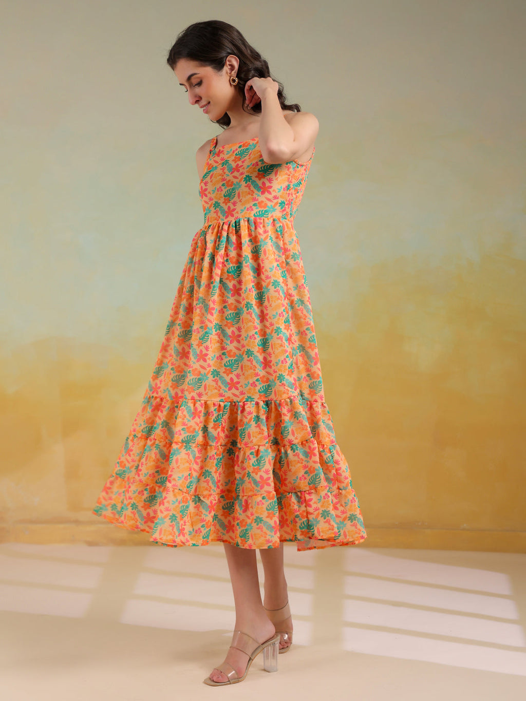 Pink Color Floral Printed dress for women - SanskrutiHomes 