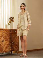 Cream Color Solid Cotton Blend Co-ords Set for Women - SanskrutiHomes 