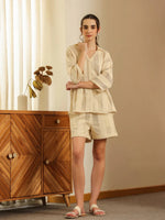 Cream Color Solid Cotton Blend Co-ords Set for Women - SanskrutiHomes 