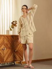 Cream Color Solid Cotton Blend Co-ords Set for Women - SanskrutiHomes 