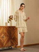 Cream Color Solid Cotton Blend Co-ords Set for Women - SanskrutiHomes 