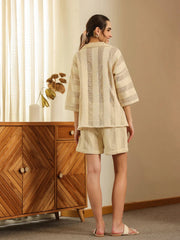 Cream Color Solid Cotton Blend Co-ords Set for Women - SanskrutiHomes 