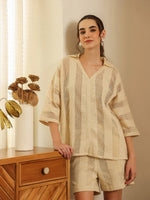 Cream Color Solid Cotton Blend Co-ords Set for Women - SanskrutiHomes 