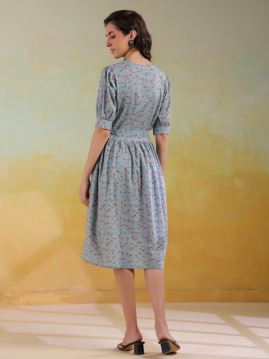 Blue Color Floral Printed Cotton dress for women - SanskrutiHomes 