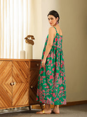Grey Cotton Printed Sweetheart Neck Dress For Women