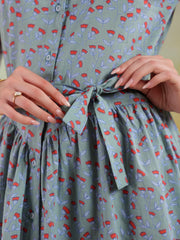 Blue Color Floral Printed Cotton Dress For Women