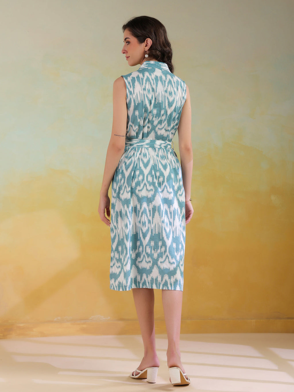 Sea Green Color Abstract Printed Cotton dress for women - SanskrutiHomes 