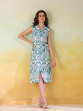 Sea Green Color Abstract Printed Cotton dress for women - SanskrutiHomes 