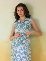 Sea Green Color Abstract Printed Cotton dress for women - SanskrutiHomes 