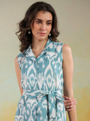 Sea Green Color Abstract Printed Cotton Dress For Women