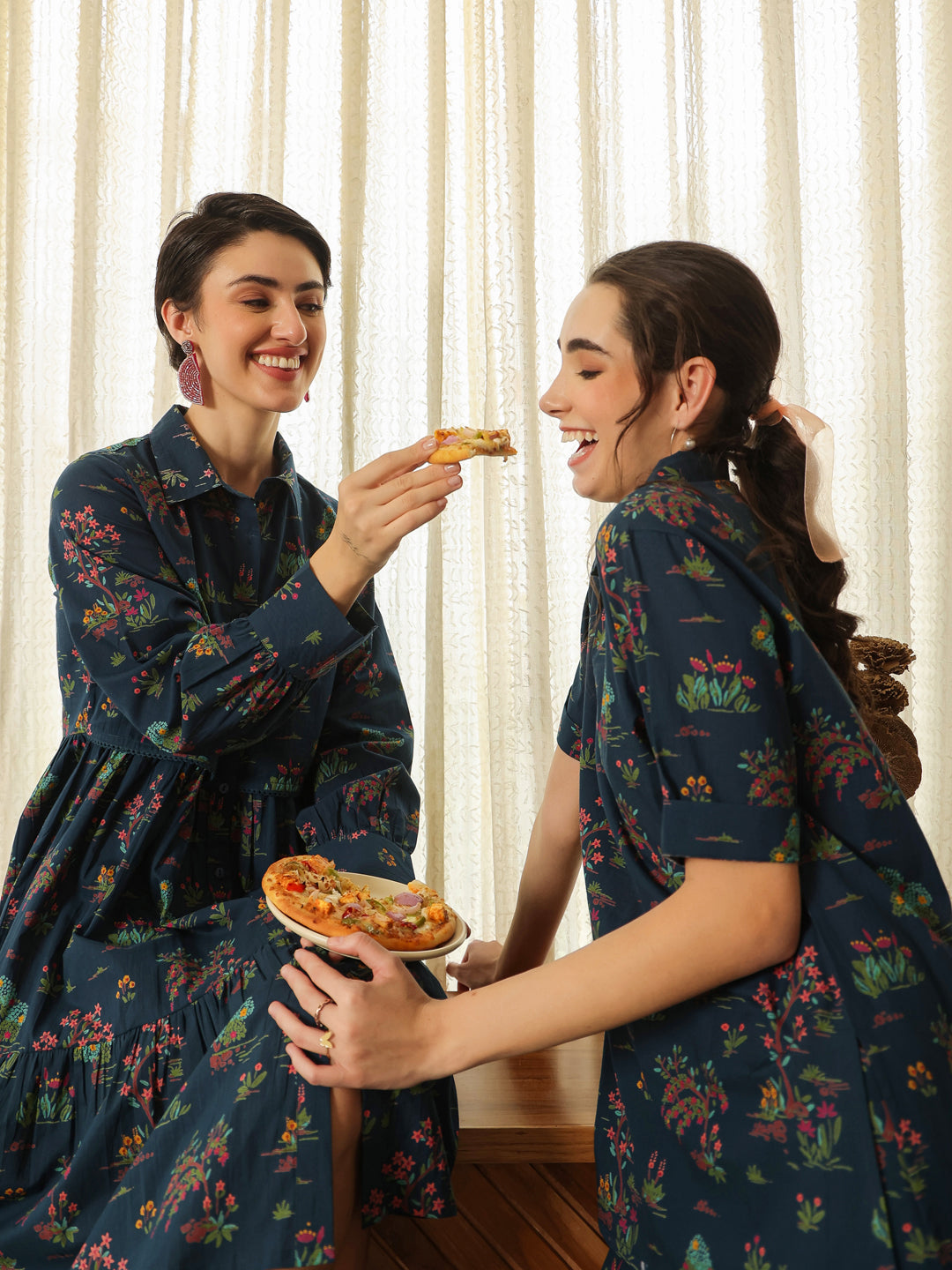 Blue Color V-Neck Printed co-ords set for women - SanskrutiHomes 