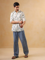 Blue Color V-Neck Printed co-ords set for women - SanskrutiHomes 