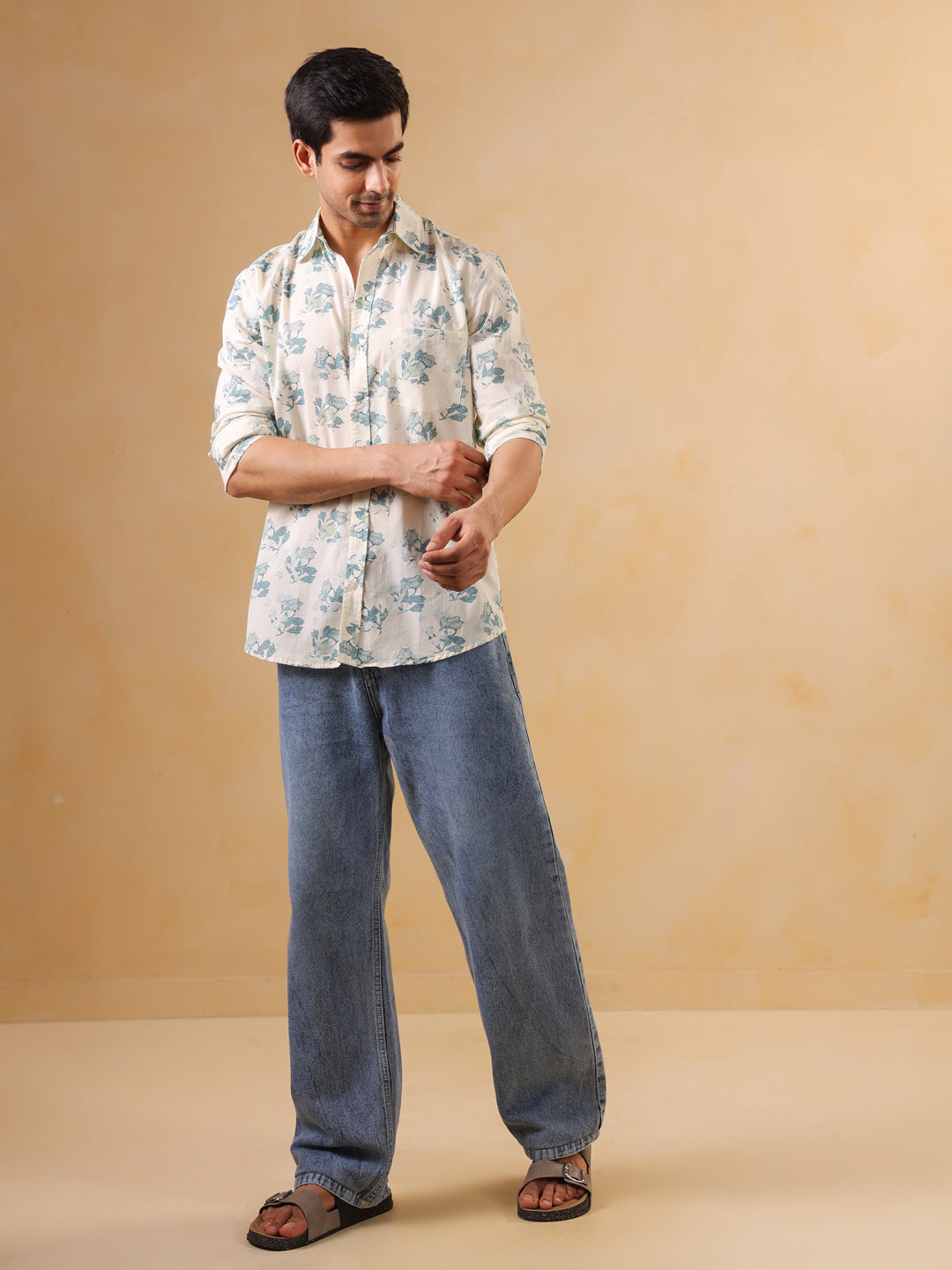 Blue Color V-Neck Printed co-ords set for women - SanskrutiHomes 